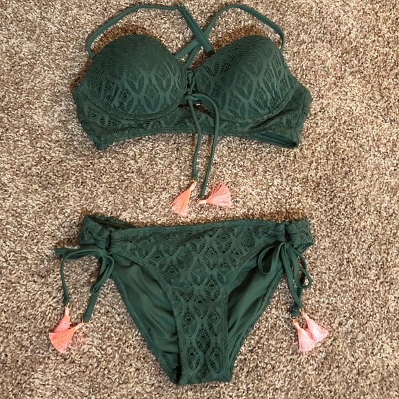 Xhilaration Other - Green Crochet Push Up Bikini Set